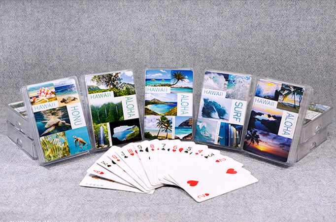 Poker size playing cards with pictures of  tropical hawaii 